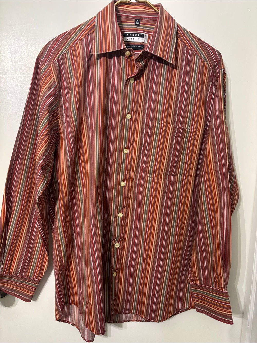 Men's Red Multi-Stripe Button-Up Shirt